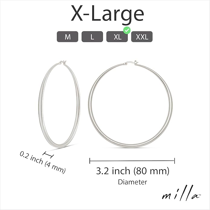MILLA 14K Gold Hoop Earrings For Women, Silver Hoop Earrings & Rose Gold Earrings with Graduated Curvature