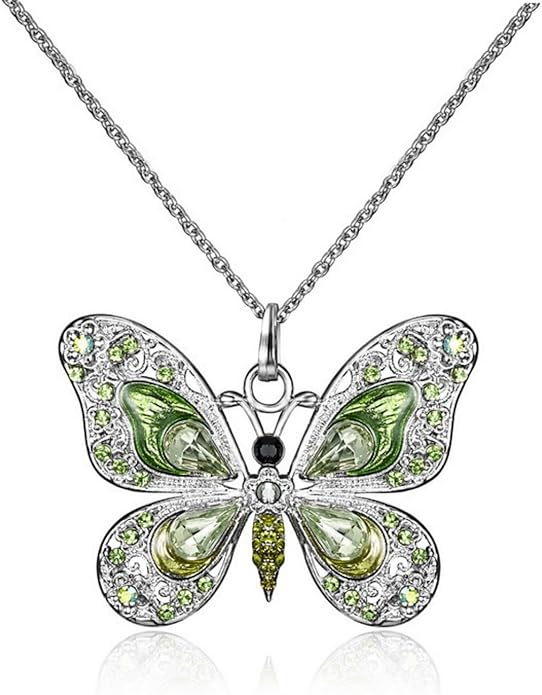 Vintage Multicolor Butterfly Necklace Bohemian Multicolor Enamel Butterfly Necklace Rhinestone Butterfly Pendant Necklace Chain Enamel Ethnic Costume Jewelry for Women