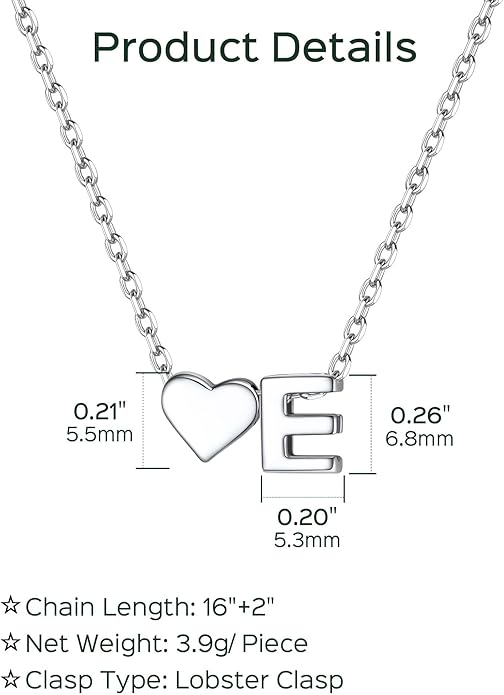 ChicSilver 925 Sterling Silver Heart Initial Necklaces for Women -Dainty Personalized Heart Pendant Letter Alphabet Necklace for Women