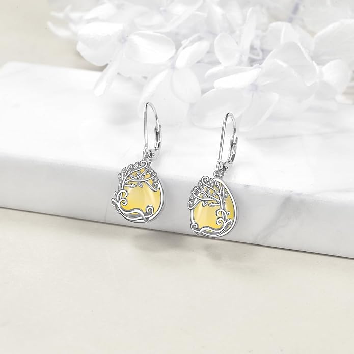 Moonstone Filigree Drop Dangle Teardrop Earrings 925 Sterling Silver Moonstone Leverback Earrings for Women Jewelry Gifts