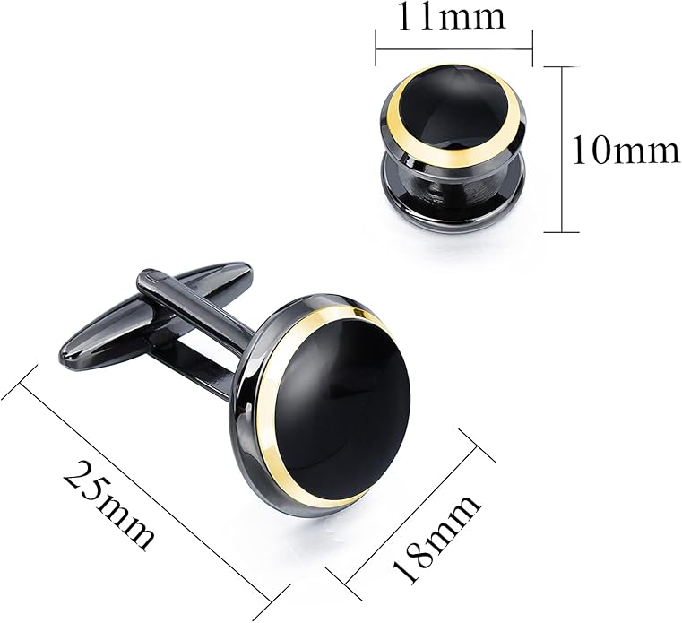HAWSON Cufflinks and Studs for Men-Fashion Men Vintage Enamel Carbon Fiber Tuxedo Shirt Cufflinks and Studs Set for Regular Wedding Business Accessories