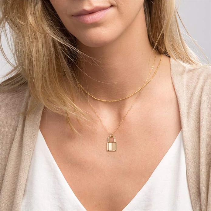 Turandoss Dainty Layered Choker Necklace, Handmade Y Pendant Necklace Multilayer Bar Disc Necklace Adjustable Layering Choker Necklaces for Women