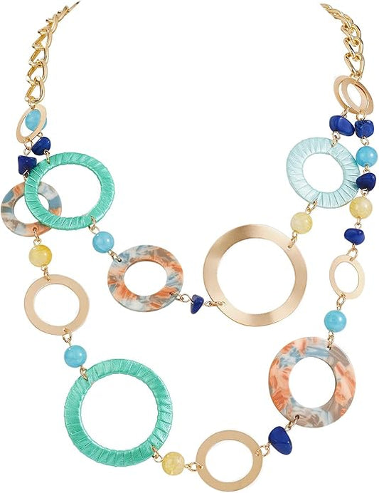 Bocar Layered Collar Necklace Statement Circle 2 Strand Chain Jewelry Necklaces Trendy for Women Gift