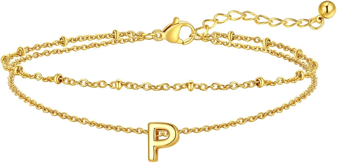 FaithHeart Initial Ankle Bracelets for Women, Waterproof 14k Gold Plated Initial Anklets Non Tarnish Stainless Steel Layered Anklet Summer Beach Foot Jewelry