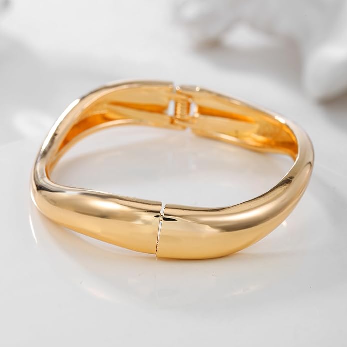 jokcde Chunky Gold/Silver Gold Cuff Bangle Bracelets for Women Trendy Hinged Cuff Open Wide Chunky Gold Bracelet Minimalist Bangle Jewelry Gift