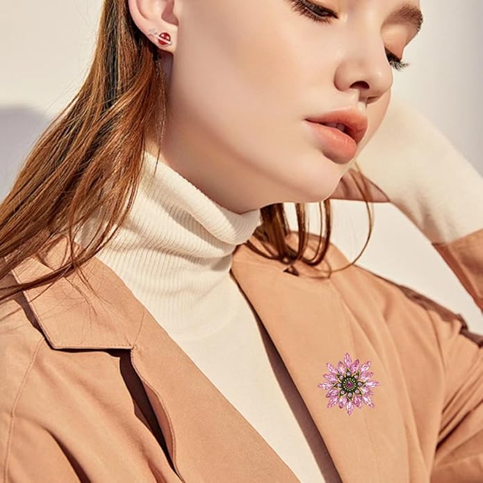 Large Crystal Flower Brooch Pin for Women Red purple pink green Rhinestone Flower Lapel Pin Wedding Party Birthday Dance Banquet Dress Suit Ceremony Clothes Hat Bag Accessories Jewelry