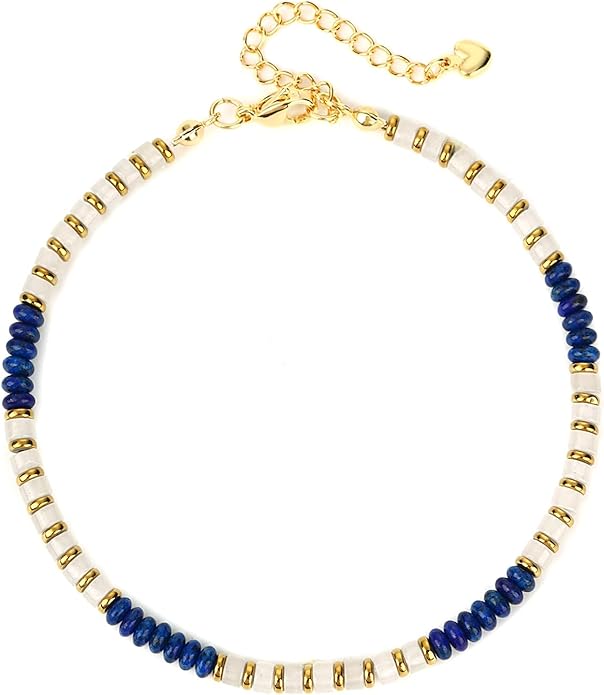 XIJIN Natural Stone Beaded Anklets for Women Handmade Beach Boho Turquoise Beads Ankle Bracelet Jewelry Gift for Her