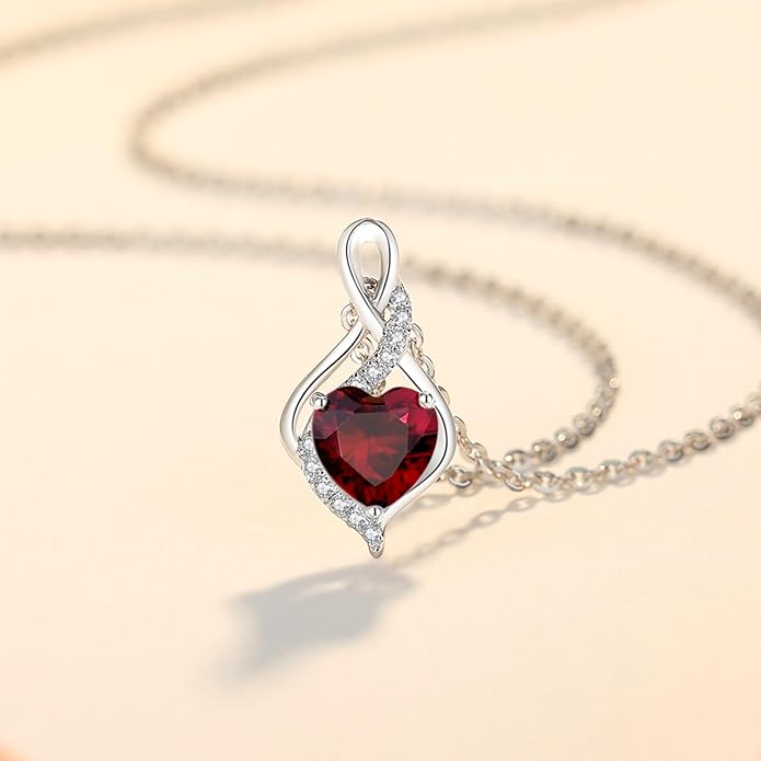 FANCIME 14K Solid White Gold Infinity Heart Birthstone Necklace for Women with Diamond Pendant Birthday Gifts for Mom Women Sterling Silver Chain 16" + 2" Extender