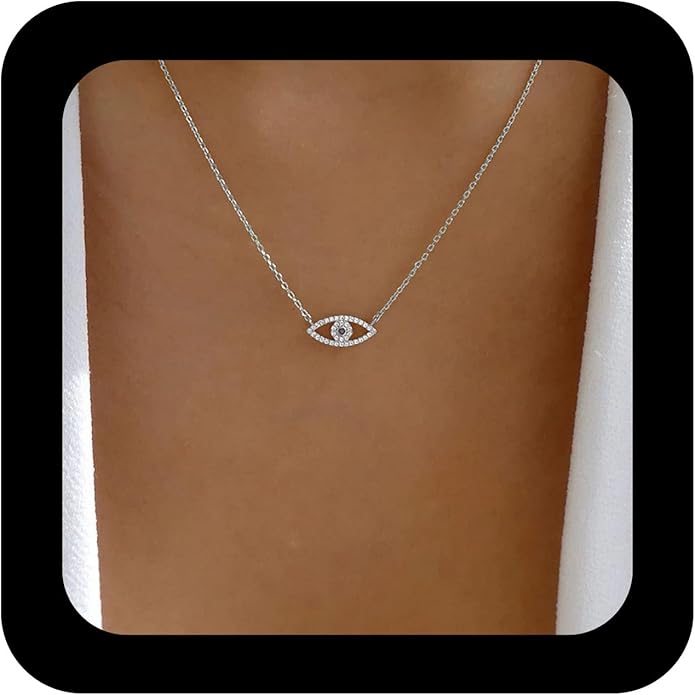 Bohemia Cz Evil Eye Necklace Crystal Eye Pendant Necklace Pave Evil Eye Choker Necklace Gold Lucky Eye Halo Necklace Jewelry for Women and Girls