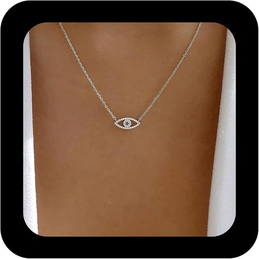 Bohemia Cz Evil Eye Necklace Crystal Eye Pendant Necklace Pave Evil Eye Choker Necklace Gold Lucky Eye Halo Necklace Jewelry for Women and Girls