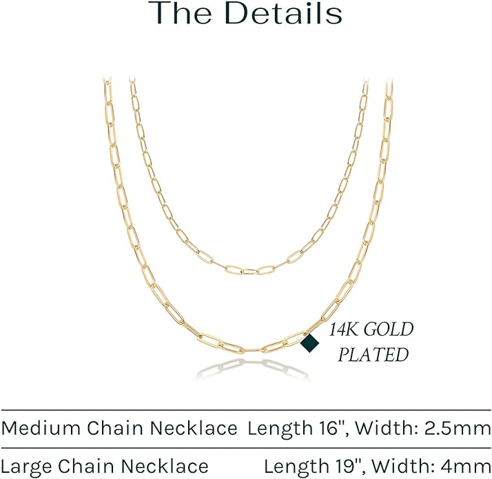PAVOI 14K Gold Plated Dainty Layering Necklaces for Women | Snake Chain, Curb Link, Paperclip Layered Chains | Trendy Layering Necklace