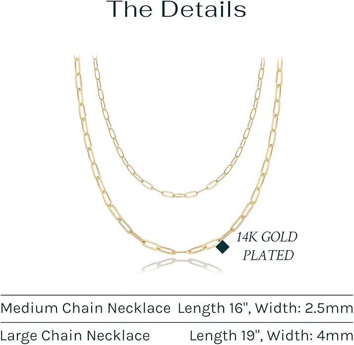 PAVOI 14K Gold Plated Dainty Layering Necklaces for Women | Snake Chain, Curb Link, Paperclip Layered Chains | Trendy Layering Necklace