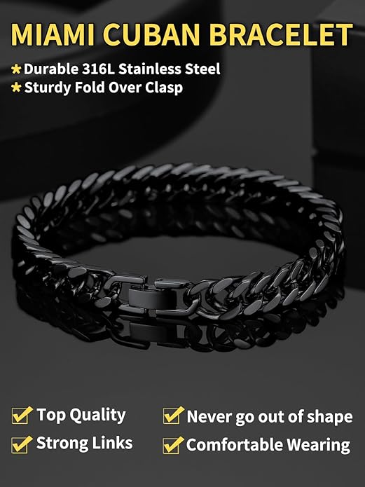 ChainsHouse Stainless Steel Cuban Link Bracelet, 8mm/12mm/17mm Width, 7.5"/8.3"/9", 18K Gold Plated Chain Wrist Bracelets for Men Women, Send Gift Box