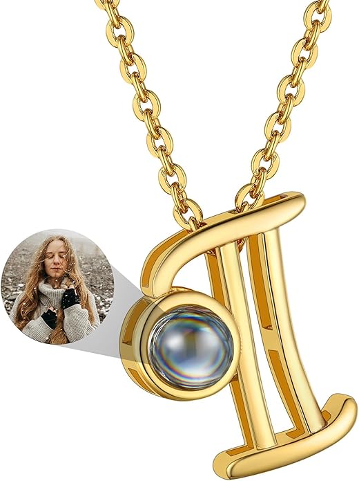 Custom4U Personalized Initial Picture Necklace for Women, Projection Necklace with Picture Inside, Gold/Silver Letter Pendant Necklace, Custom Photo Gifts for Mom Wife Birthday Valentines