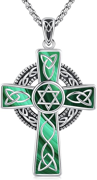 Midir&Etain Celtic Cross Necklace 925 Sterling Silver Cross Pendant Necklace Celtic Viking Irish Jewelry Religious Protective Gift for Men Women