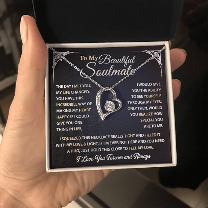 To My Beautiful Soulmate Necklace Romantic Gift for Girlfriend Wife With Message Card & Gift Box, Perfect for Anniversary Birthday Christmas or Valentine’s Day