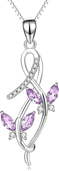 AOBOCO 925 Sterling Silver Infinity Butterfly Pendant Necklace with Birthstone Crystal from Austria, Anniversary Jewelry Gifts for Women