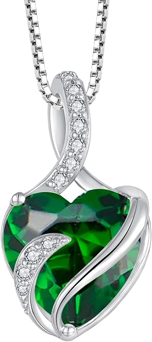 FJ Infinity Birthstone Necklace 925 Sterling Silver Love Heart Pendant Jewelry Gifts for Women