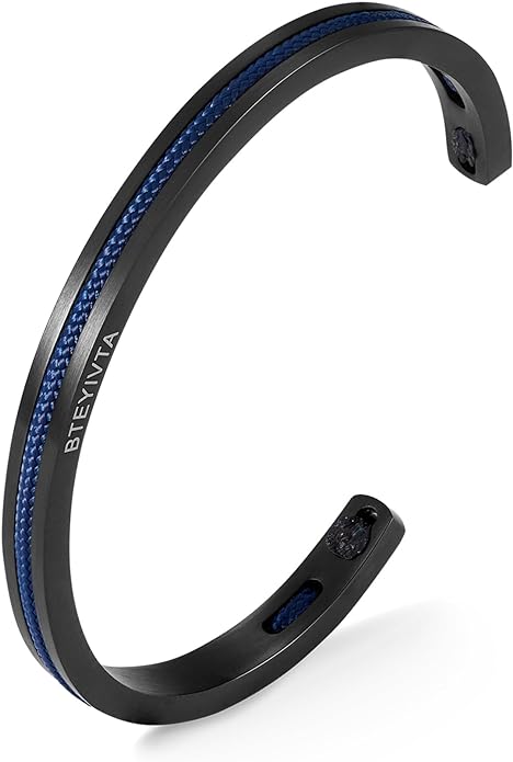 Handmade Minimalist Cuff Bracelet with Lucky Nautical Rope Inlaid Stainless Steel Cuff Unique and Stylish Bangle For Men And Women