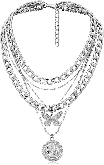 MJartoria Layered Necklaces for Women Trendy Retro Coin Pendant Necklace Dainty Chunky Chain Choker Necklaces for Jewelry Birthday Gifts