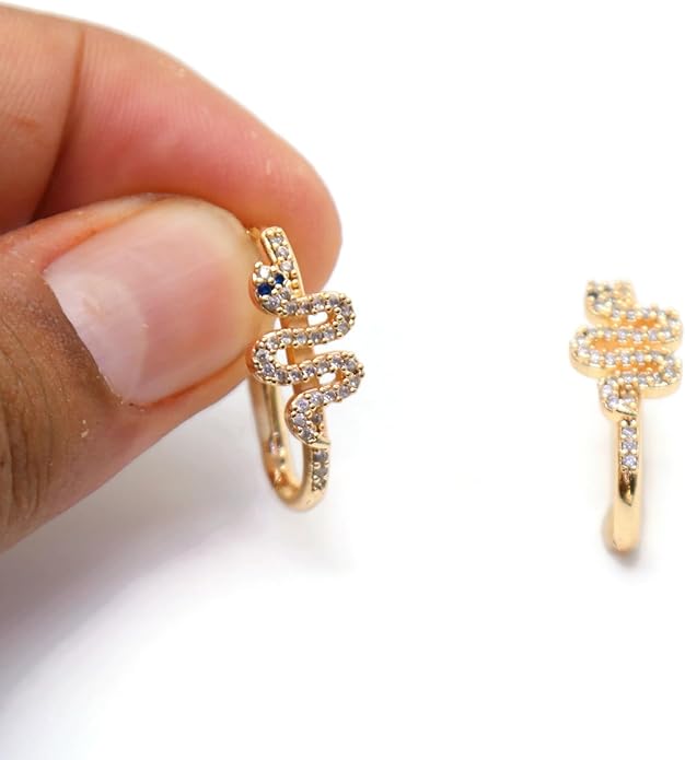 Gold Snake Hoop Earring with Cubic Zirconia – 20mm Elegant Serpent Design for Women – Hypoallergenic Fashion Jewelry.KT0037