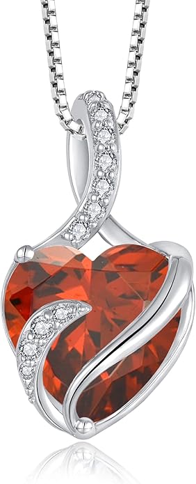FJ Infinity Birthstone Necklace 925 Sterling Silver Love Heart Pendant Jewelry Gifts for Women