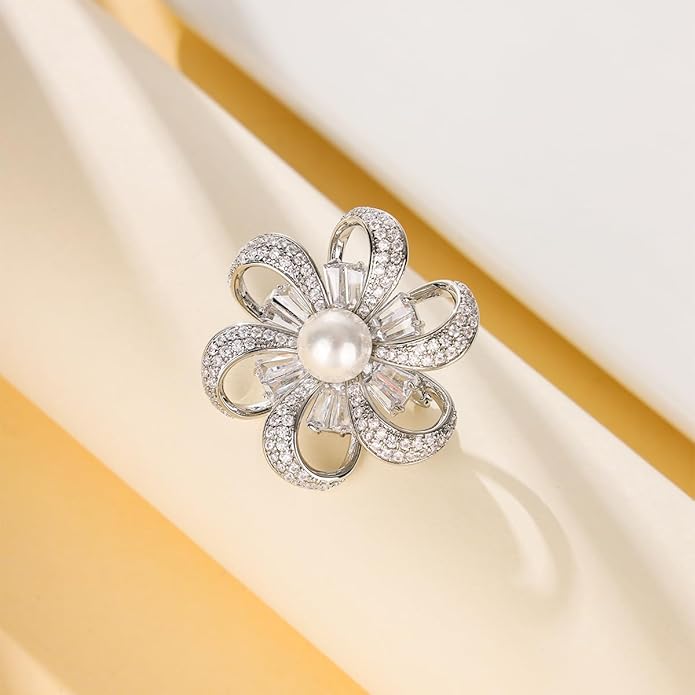 Jerler Sliver Crystal Brooch Pin Rhinestone Lapel Pin Jewelry for Women, Banquet Scarf Pearl Pins for Wedding Bridal Party