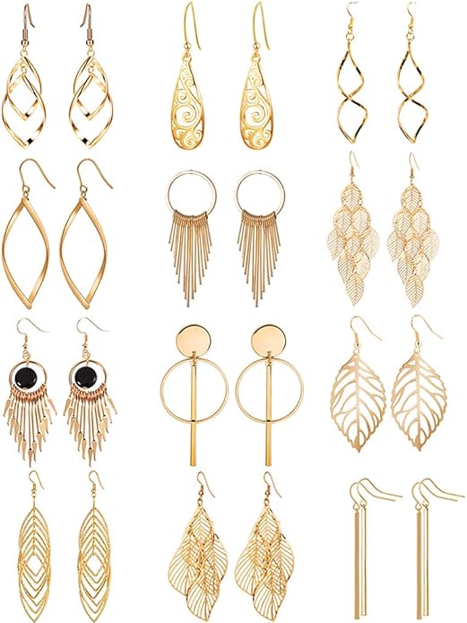 12 Pairs Drop Dangle Earrings boho Fashion Jewelry Vintage Statement Boho Bohemian Earrings Set for Women