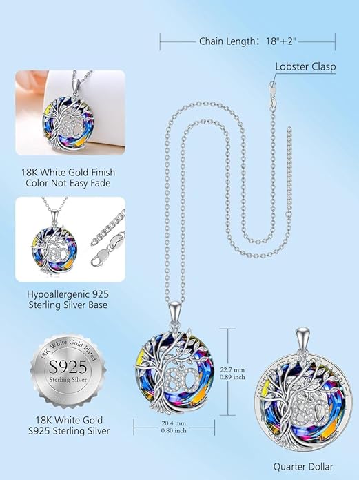 TOUPOP Birthday Gifts for Women 925 Sterling Silver Tree of Life Year Old Necklace Circle Crystal Jewelry Christmas Gifts for Her Wife Mom Mother Grandma Grandmother
