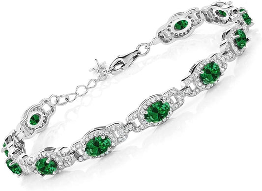 Gem Stone King 7-14 Cttw Oval Gemstone Birthstone Tennis Bracelet For Women | 925 Sterling Silver | Oval 6X4MM | 7 Inch With 1 Inch Extender | Fine Jewelry Gifts for Her Mom Women Wife