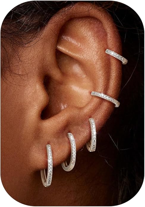 Kakonia 5 Pairs Small Sterling Silver Hoop Earrings Set for Women, 18k Gold Plated Huggie Hoop Earrings, Lightweight Hoop Earrings for Women Hypoallergenic, Cartilage Earring Sets for Multiple Piercing