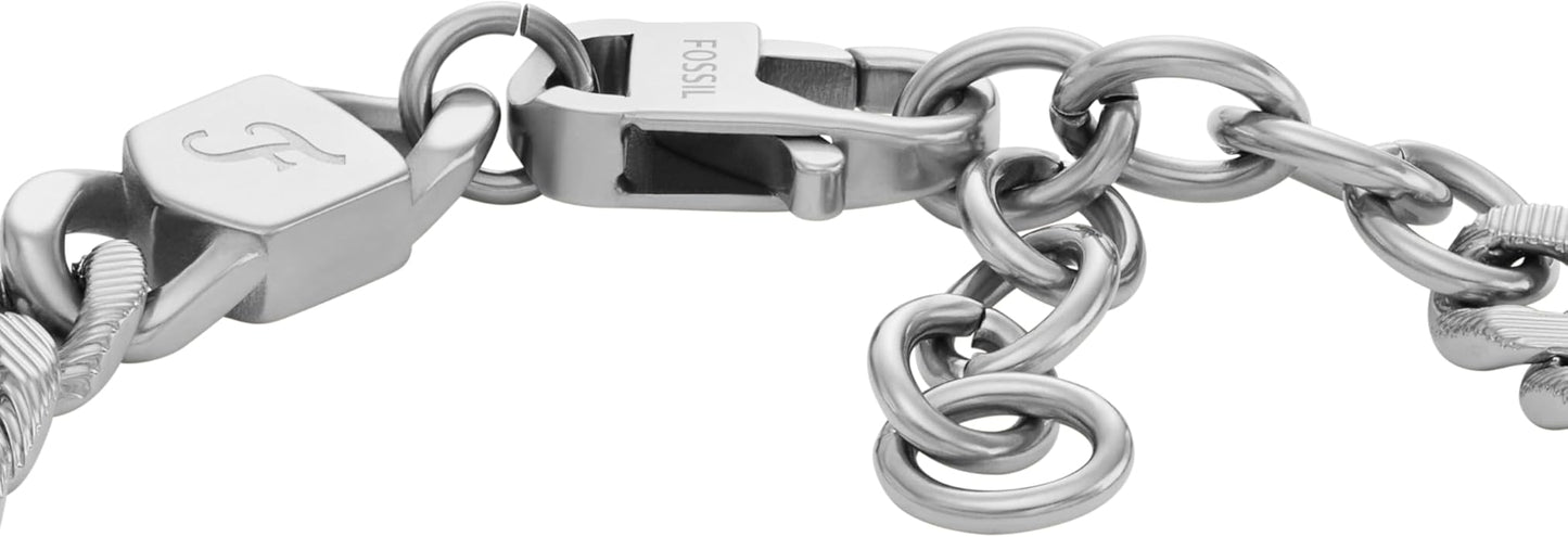 Fossil Men's Plated Stainless Steel Engravable Personalized Gift ID, Chain or Cuff Bracelet for Men
