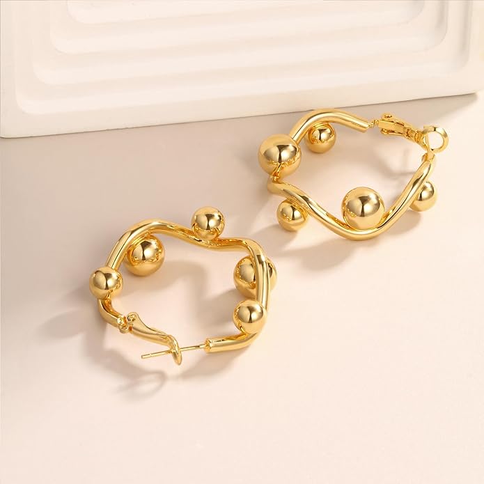 8YEARS Chunky Gold Hoop Earring for Women, 18K Gold Plated Lightweight Thick Hoops, Hypoallergenic Trendy Jewelry for Gift