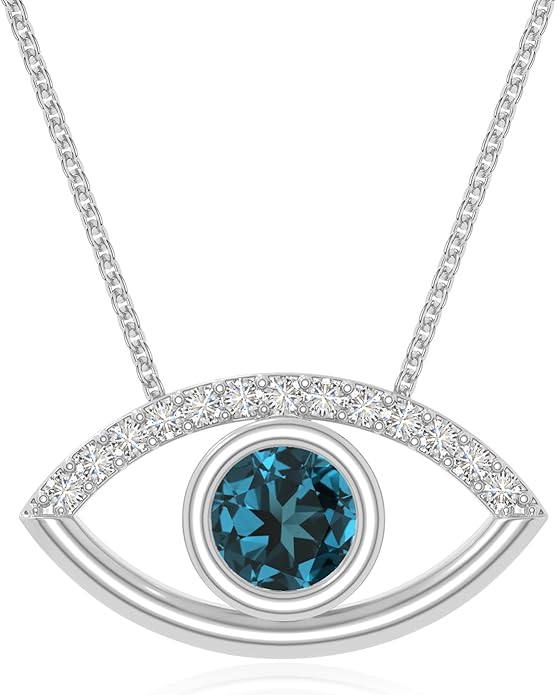 Natural Gemstone with Moissanite Evil Eye Pendant Necklaces for Women in Silver/18K Yellow/Rose Gold Vermeil,Birthstone Jewelry Gifts for Her Birthday,Anniversary, Graduation