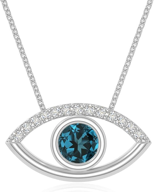 Natural Gemstone with Moissanite Evil Eye Pendant Necklaces for Women in Silver/18K Yellow/Rose Gold Vermeil,Birthstone Jewelry Gifts for Her Birthday,Anniversary, Graduation