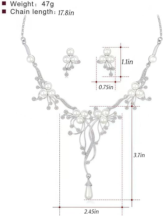 la luen Pearl Bride Wedding Jewelry Set Faux Pearls Crystal Rhinestone Necklace Earrings Bracelet Sets for Women Bridesmaid(3 PCS)