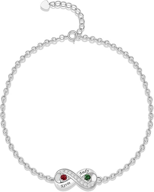 BABOOM Custom Mother Bracelet With 1-8 Birthstones Personalized Infinity Name Bracelet Engraved Birthstone Bracelets Gifts For Women Mother Daughter Wife