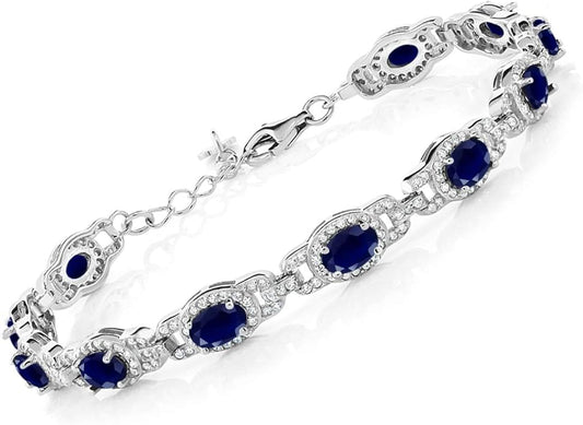 Gem Stone King 7-14 Cttw Oval Gemstone Birthstone Tennis Bracelet For Women | 925 Sterling Silver | Oval 6X4MM | 7 Inch With 1 Inch Extender | Fine Jewelry Gifts for Her Mom Women Wife