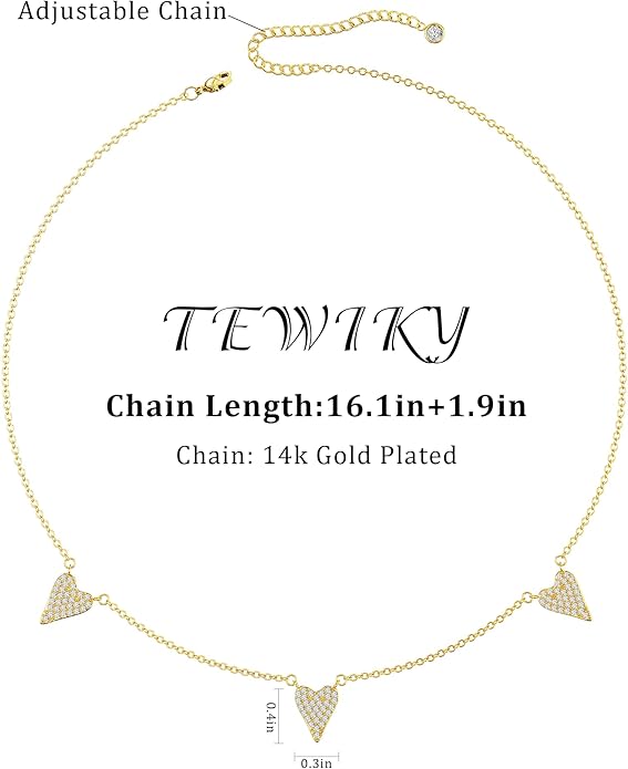 Tewiky Cute Heart Necklace Tiny 14k Gold Heart Pendant Choker Necklaces Small Gold Love Open Heart Chain Necklace for Women Dainty Gold Necklace Gifts for Her