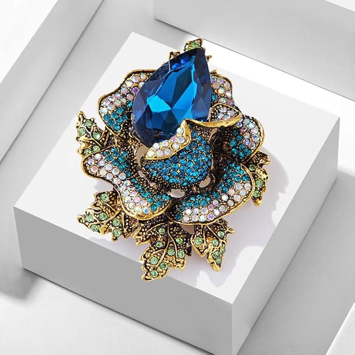 Rhinestone Flower Brooch For Women Crystal Rose Flower Brooch Pin Big Size Rhinestone Crystal Flowers Broochs Stylish Rhinestone Rose Flowers Pin Elegant Clothing Hat Bag Accessories