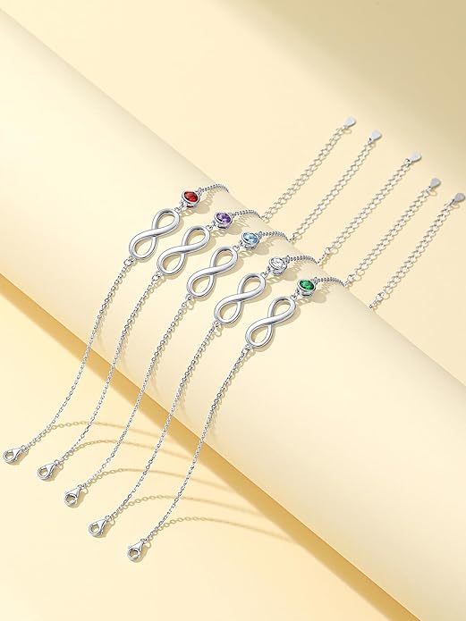 Custom4U Personalized Infinity Ankle Bracelets for Women 925 Sterling Silver Anklet Bracelet Endless Love Symbol Birthstone Charm Adjustable Foot Chain Jewelry Mothers Day Gifts for Mom Wife Women Her