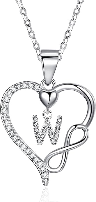 Valentines Day Gifts for Women Hers, Dainty 925 Sterling Silver Infinity Heart Initial Necklace, Letter A-Z Zircon Pendant, Jewelry Gift for Wife