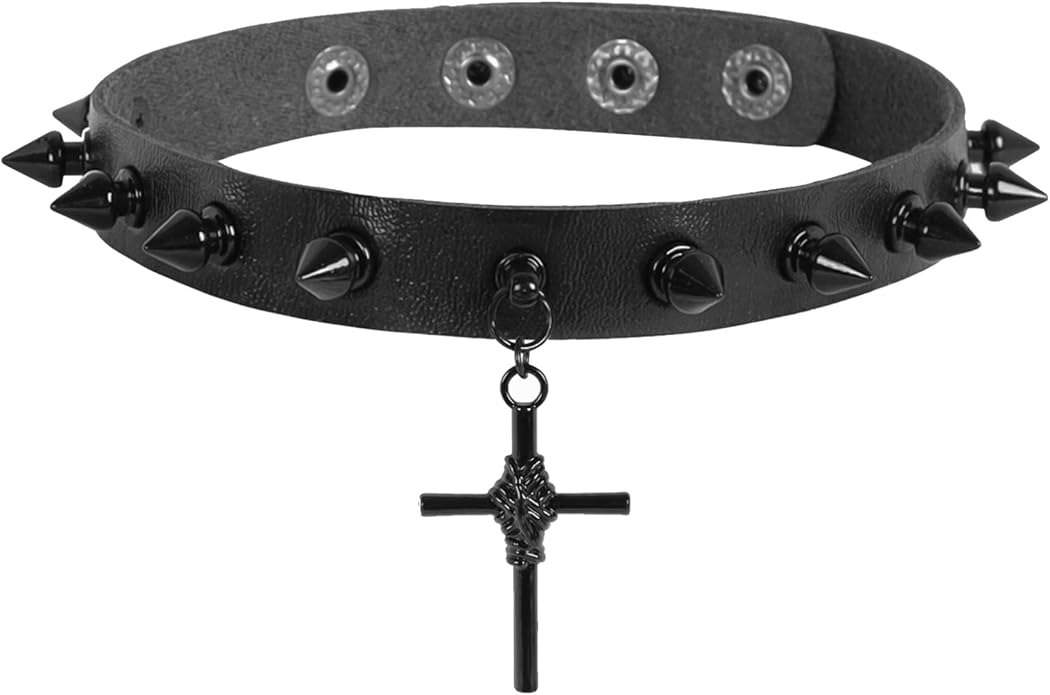 MILAKOO Punk Black Choker Gothic Spiked Rivets for Women Men with Charm Pendant Leather Necklace