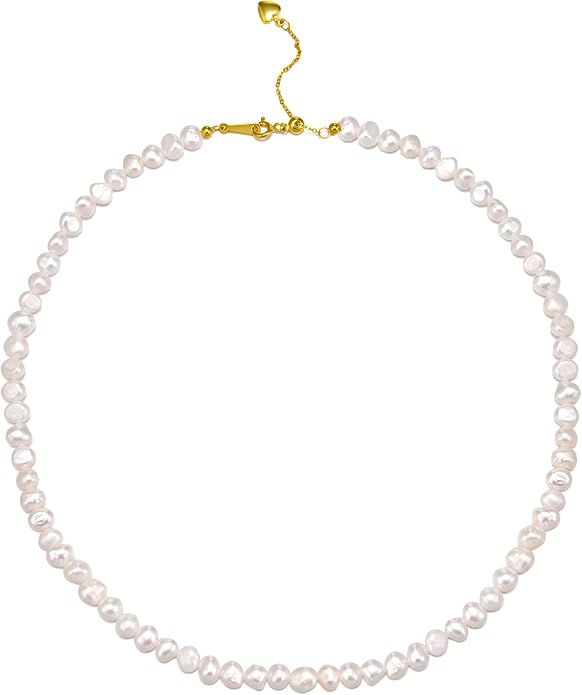 Natural Pearls Choker Necklace for Women Freshwater Baroque Pearl Strand Necklace Chain Cultured Baroque Pearl 18K Gold Plated & S925 Sterling Silver Clasp Choker
