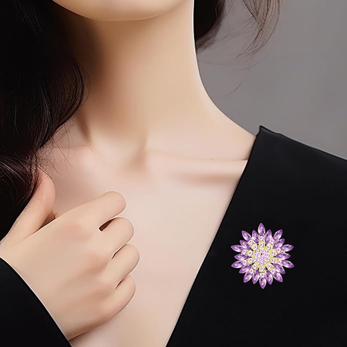 Large Crystal Flower Brooch Pin for Women Red purple pink green Rhinestone Flower Lapel Pin Wedding Party Birthday Dance Banquet Dress Suit Ceremony Clothes Hat Bag Accessories Jewelry