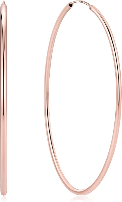 ChicSilver Hypoallergenic 925 Sterling Silver Hoop Earrings for Women, Lightweight Large Gold Plated Hoop Earrings, Endless Hoops Earring 20/30/40/50/60/70MM