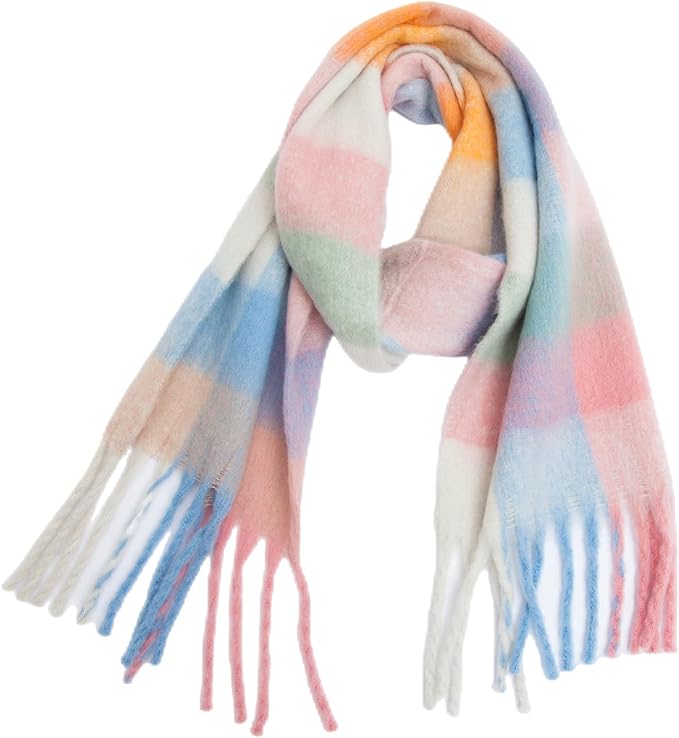SHOHOKU Large Chunky Plaid Scarf Coloured Checked Oversized Scarf Tassel Soft Fall Winter Thick Warm Shawl Women