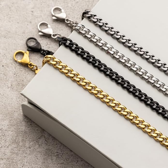 Galis Mens Bracelet - Cuban Link or Box Chain Layered Chain For Men - Premium Stainless Steel, Gift for him, Gold, Silver, Black Bracelet For Men 7-8" Size, 3-5mm Thick