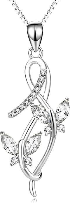 AOBOCO 925 Sterling Silver Infinity Butterfly Pendant Necklace with Birthstone Crystal from Austria, Anniversary Jewelry Gifts for Women