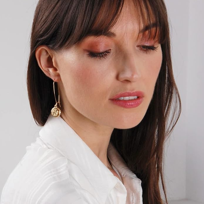 Simulated Druzy Threader Drop Earrings for Women - Gold, Silver, or Rose Gold Tone Trendy Boho Dangles with Sparkly Round Stone